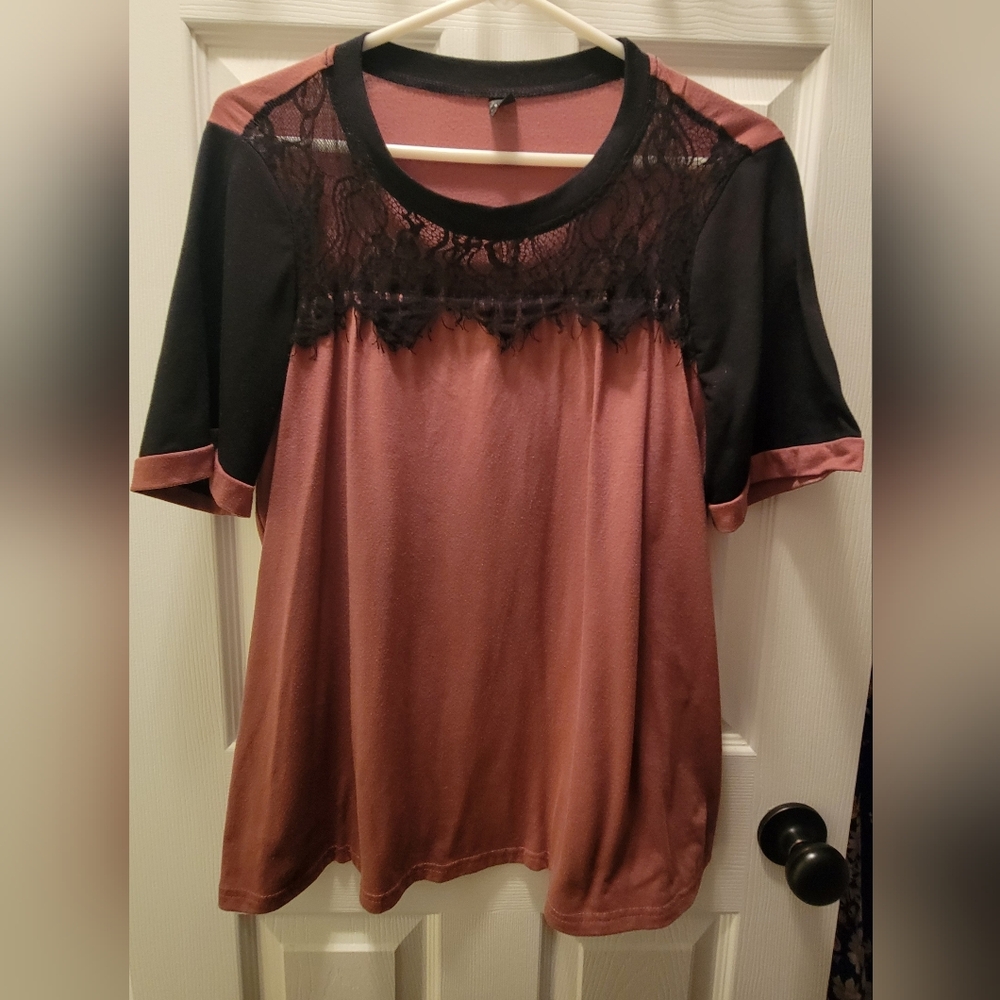 Chic Black and Brown Lace Women's Blouse